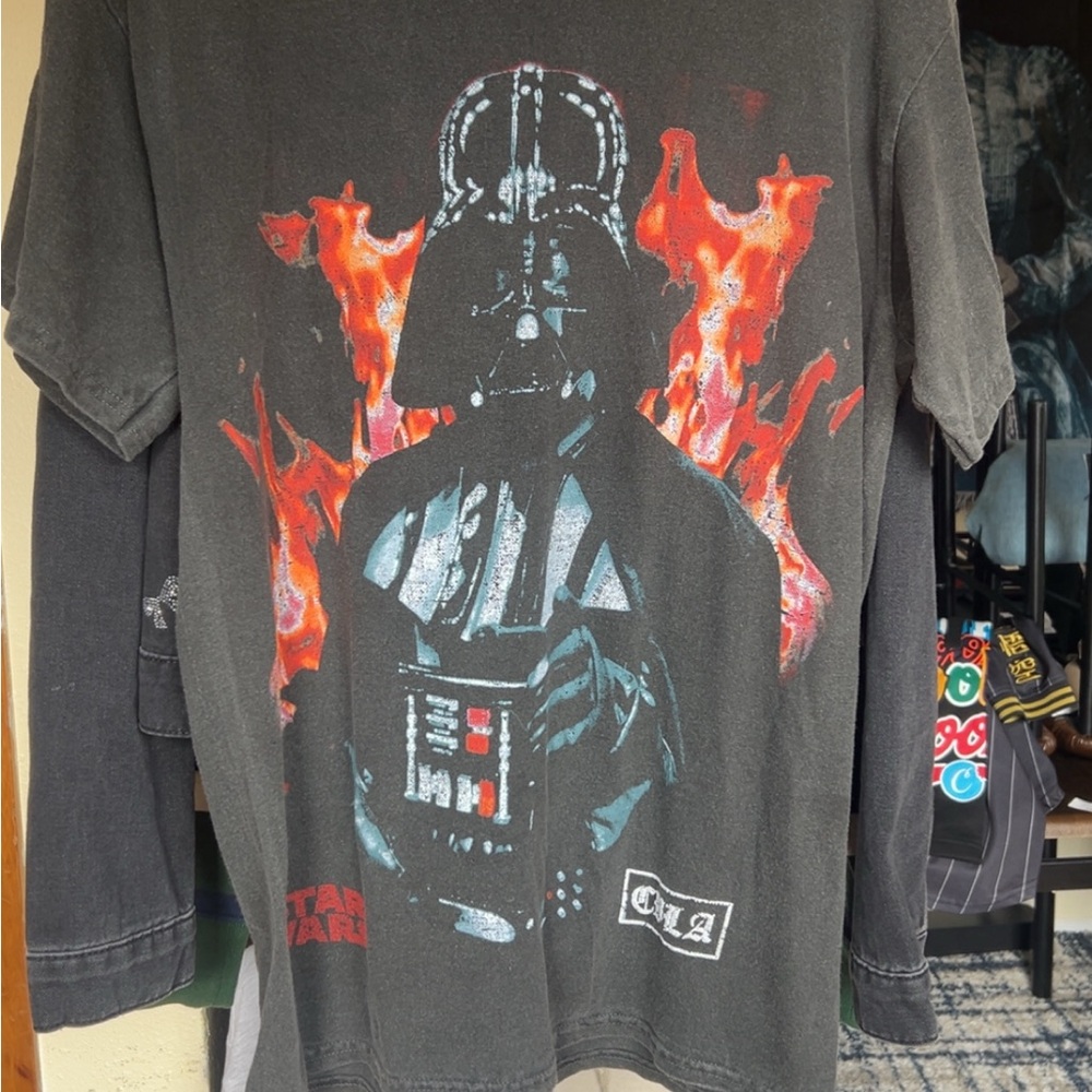 Star Wars Black Tee With Darth Vader And Red Flam… - image 1
